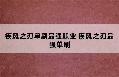 疾风之刃单刷最强职业 疾风之刃最强单刷